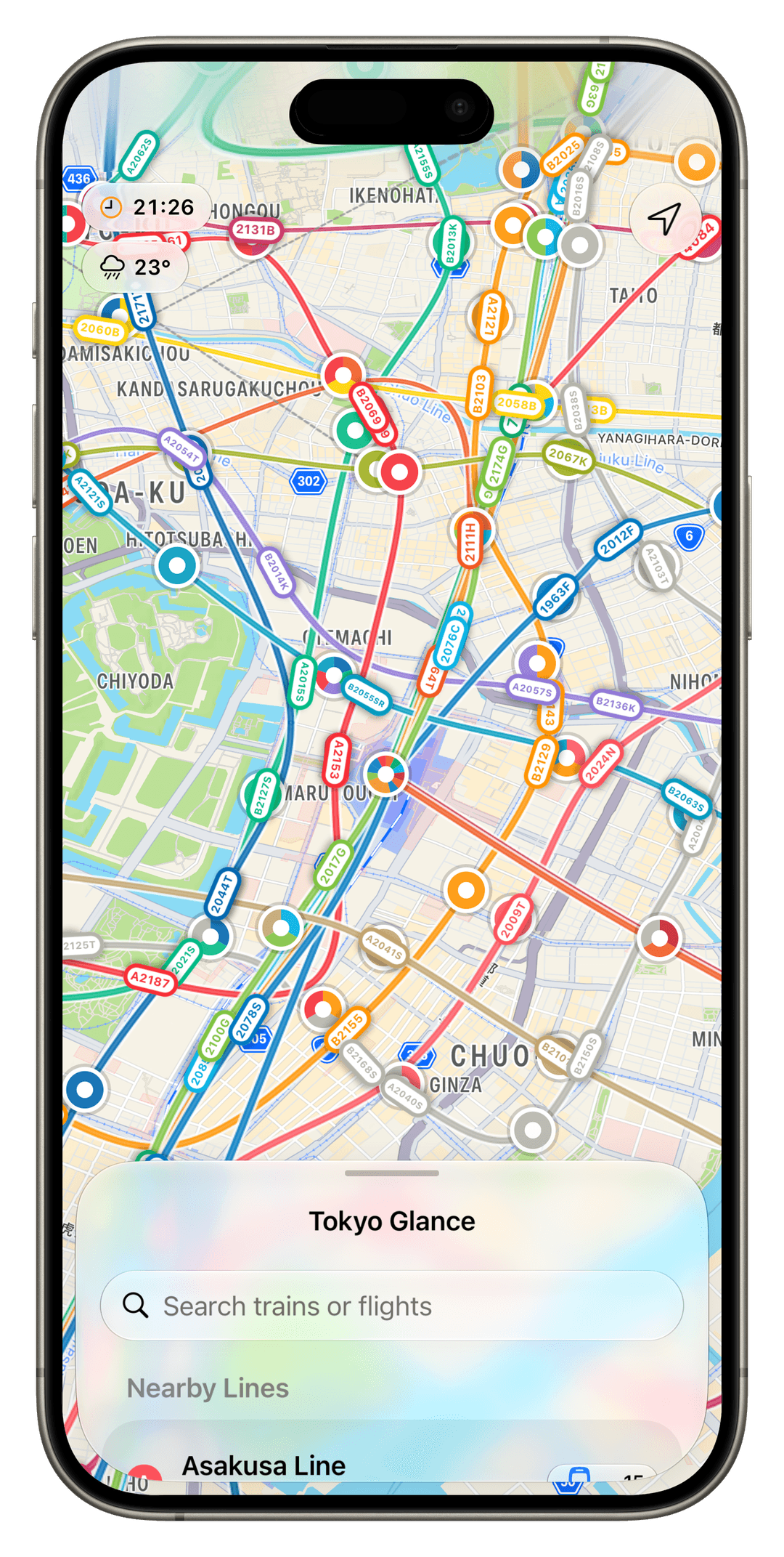 Tokyo Glance app preview showing a live Tokyo map.